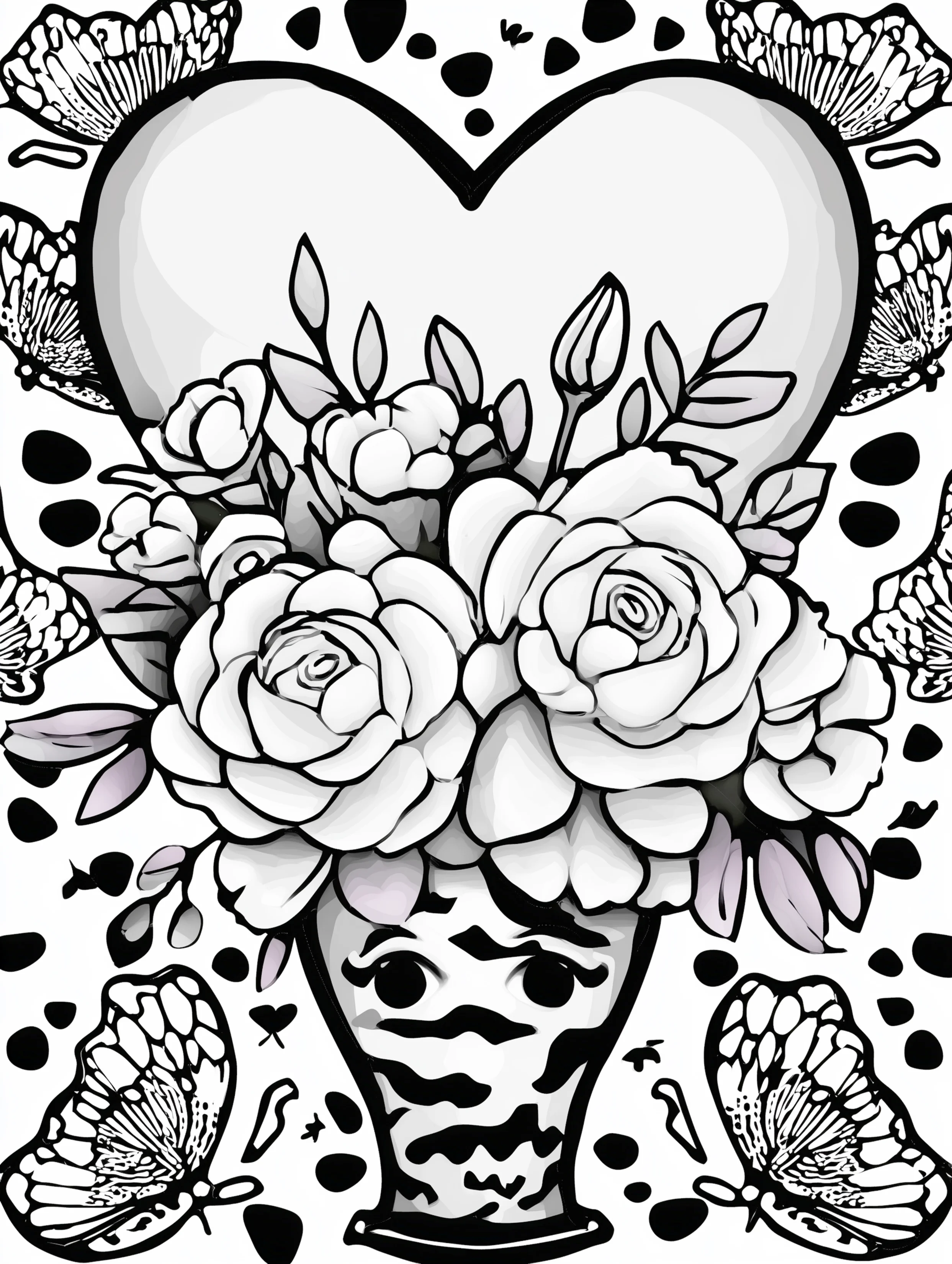 Free printable valentines coloring pages for adults featuring vase of flowers and heart
